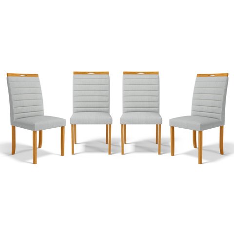 Kit com 4 Cadeiras Sara Madeira Maciça Estofadas para Mesa de Jantar Linho Cinza 407