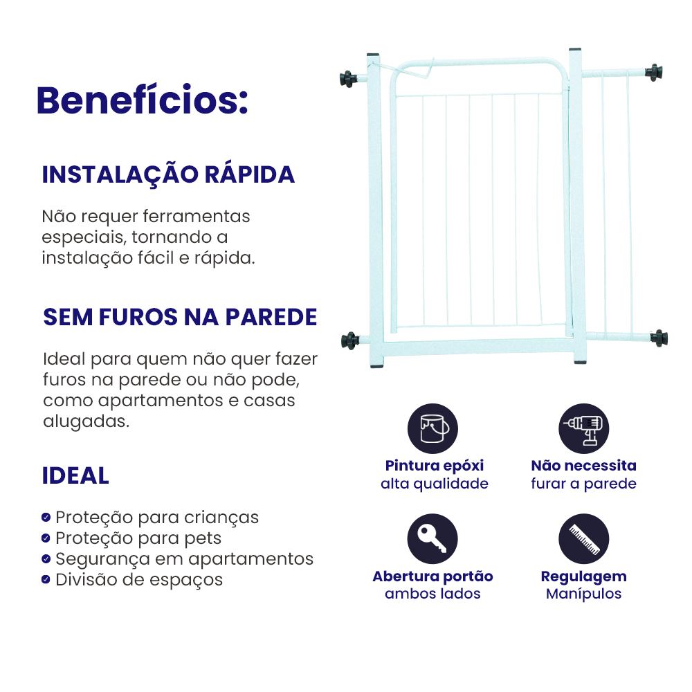 Portão Segurança Pet Grade Proteção 68cm Cães Bebês Gudim Portão Pet - 2