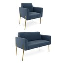 Ver imagem 1 de Sofá Namoradeira e Poltrona Pé de Ferro Dourado Marisa Suede Azul Marinho D03 - D'Rossi