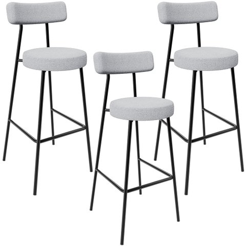 Kit 03 Banquetas Altas Cozinha Bar Sala De Jantar Em Aço Milão L02 Bouclê Cinza - Lyam Decor