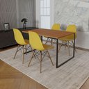 Ver imagem 1 de Mesa Industrial Base de Ferro Preto Tampo 137x90 Canela 4 Cadeiras Madeira Assento Amarelo Marrom