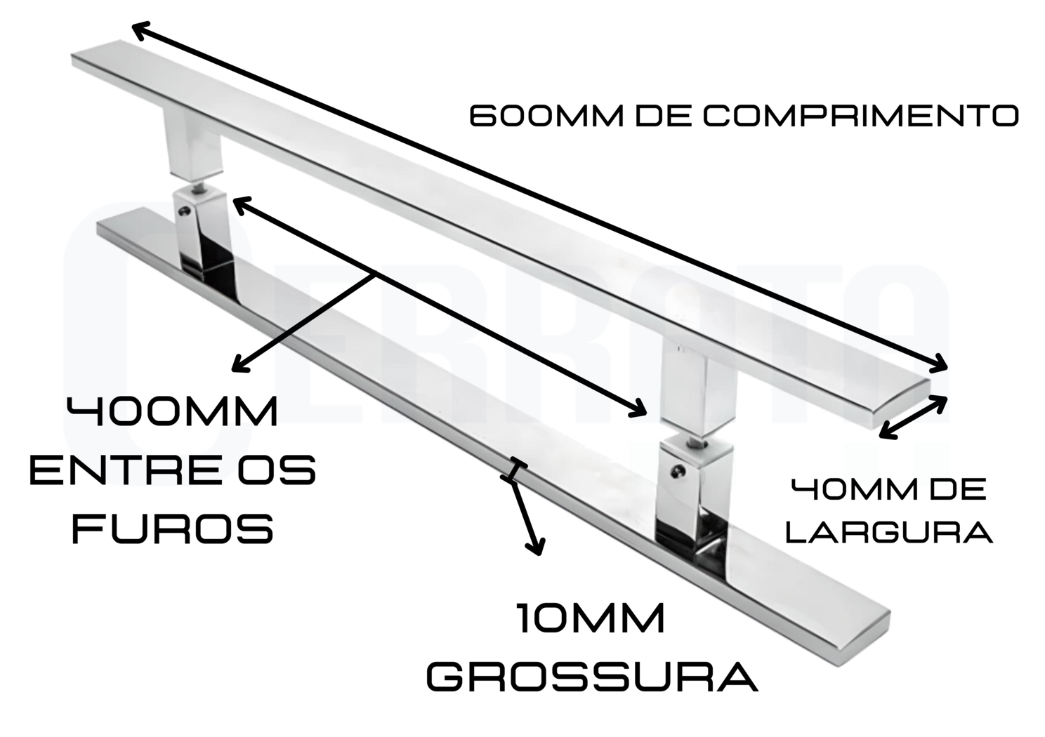 Puxador para Porta Retangular Inox 60 Cm Porta Madeira, Vidro, Alumínio - Cerrata - 2