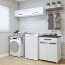 Ver imagem 1 de Lavanderia Modulada Magé 2 Armários Aéreos e Balcão Branco Kaiki Móveis