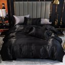 Ver imagem 1 de Jogo De Cama Casal King Cetim 7 Pç Completo Preto Com Prata