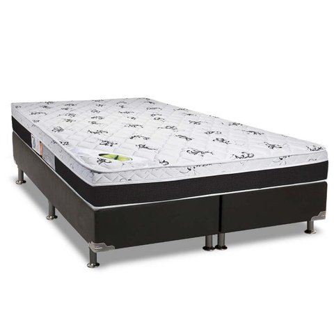 Cama Box Queen: Colchão Anatômico Luckspuma D33/AG65 Aspen 50 + Base CRC Suede Black(158x198)