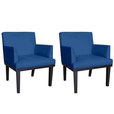 Kit 2 Poltronas Decorativa Vitória Suede Azul Marinho Pés Madeira Ms Decor
