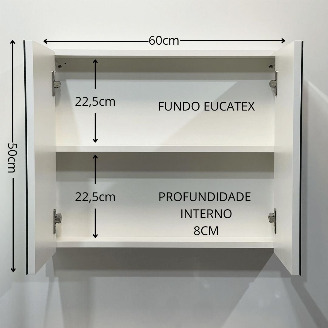 Espelho para Banheiro Armário 2 Portas com Fundo - 60cm - 4