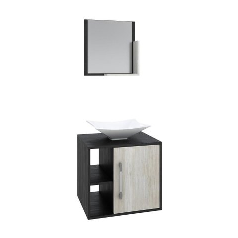 Conjunto Balcão C-cuba L38 e Espelheira Soft 500 Preto Ônix C-nogal Preto Onix C-snow