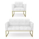 Ver imagem 1 de Kit 1 Sofá Namoradeira e 1 Poltrona Elisa Corano Base Metálica Industrial Dourado - D'Rossi Branco