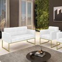 Ver imagem 2 de Kit 1 Sofá Namoradeira e 1 Poltrona Elisa Corano Base Metálica Industrial Dourado - D'Rossi Branco