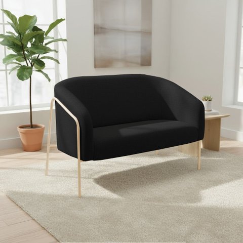 Sofá 2 Lugares Namoradeira Stella Base Industrial Alta Champanhe Linho Preto D03 - D’Rossi