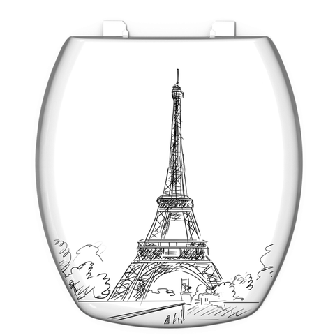 Assento Tampa para Vaso Sanitário Almofadado Decorado Paris Compatível Thema Branco Durín