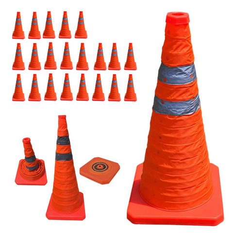 Cone Retratil Sinalizador Viario Kit 21 Uni Baliza Portatil Estrada Segurança Dobravel Obra Flexivel