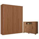 Ver imagem 1 de Guarda Roupa Casal Ripado Buriti 4 Portas 2 Gavetas MDF-MDP Jatobá e Cômoda Havana Master Santos