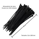 Ver imagem 2 de 500 Enforca Gato Cinta Plástica Abraçadeira Lacre de Nylon 3.6x100mm Fita Hellerman 10cm Preto
