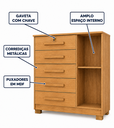 Ver imagem 5 de Cômoda Grande 5 Gavetas com Chave 1 Porta Repleta Cedro
