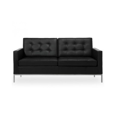 Sofá Fixo Florence Knoll 2 Lugares Inox em Sintético Preto