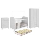 Ver imagem 2 de Dormitório Infantil Júnior 3 Portas, Cômoda e Berço Uli Branco Brilho com Colchão Supreme - Mó