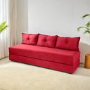 Ver imagem 1 de Sofá Cama 3em1 em Tecido Suede com Almofadas - Sofá que Vira Cama Multifuncional :vermelho