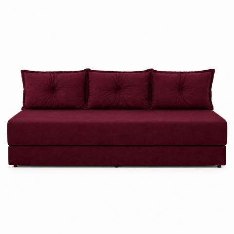 Sofá Cama 3EM1 em Tecido Suede com Almofadas - Sofá que Vira Cama Multifuncional :Vermelho