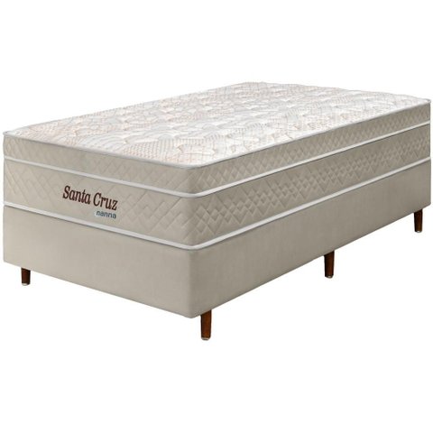 Cama Box + Colchão Solteiro King Santa Cruz Bege Molas Ensacadas Euro Pillow 96x203x72cm