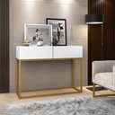 Ver imagem 2 de Buffet Aparador Pequeno Branco Eros 90cm Pes Ferro Dourado 2 Gavetas Decoração Escritorio Recepção