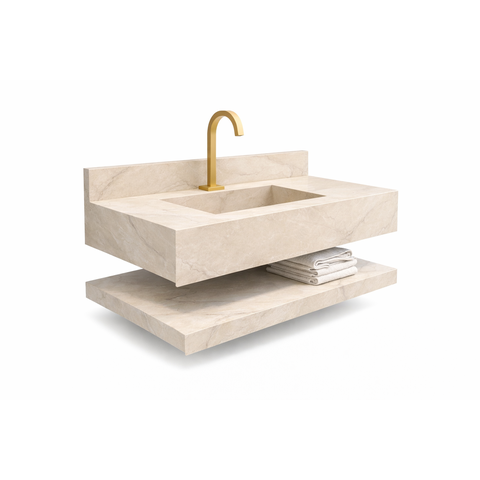 Bancada Banheiro Porcelanato 80cm com Válvula Oculta Branco:bege