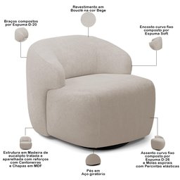 Poltrona Decorativa Orgânica Giratória para Sala Living Barolo L06 Bouclê Bege - Lyam Decor - 4
