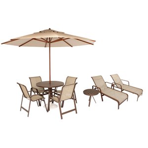 Kit Completo de Piscina Jardim e Área Externa Cadeiras Mesa Espreguiçadeiras Chaise Ombrelone