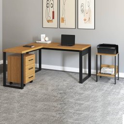 Kit Mesa de Escritório com Gaveteiro e Mesa Auxiliar 100% Mdf - 1