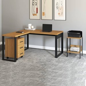 Kit Mesa de Escritório com Gaveteiro e Mesa Auxiliar 100% Mdf
