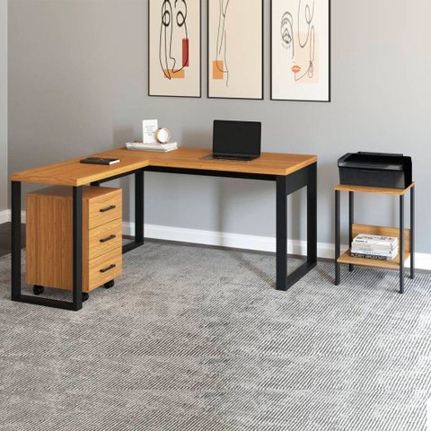 Kit Mesa de Escritório com Gaveteiro e Mesa Auxiliar 100% MDF