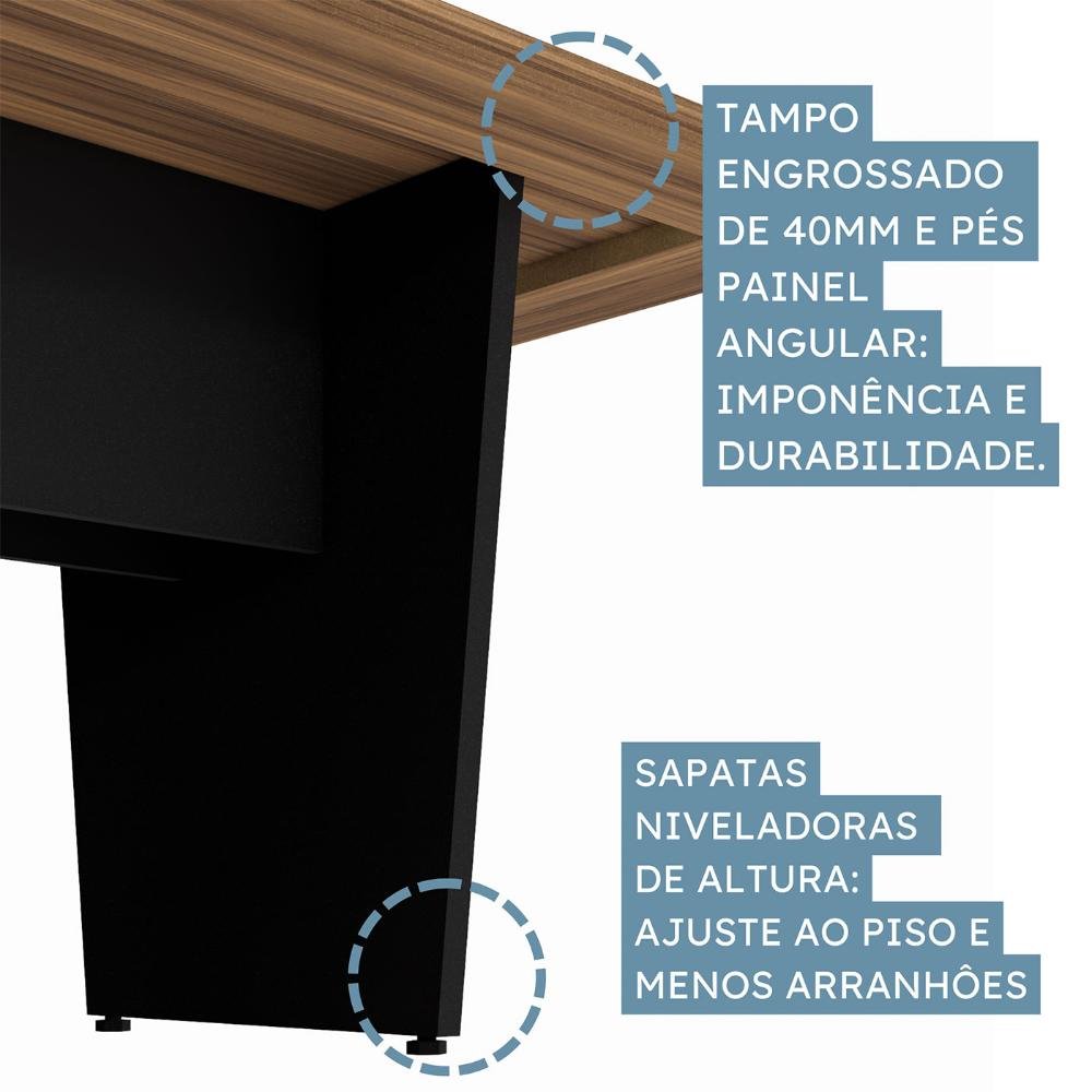 Mesa de Reunião 2,00m Pé Painel em V com 1c Tomada Ng Pr F5 Cor:nogal com Preto - 6