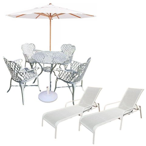 Conjunto 4 Cadeiras Mesa Viena Aluminio Fundido para Piscina Nossa Kasa Móveis Branco
