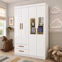 Ver imagem 1 de Guarda-Roupa Infantil com Espelho 4 Portas 2 Gavetas 118,5cm Multimóveis CR35559 Branco