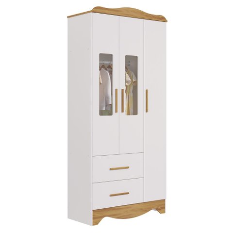 Armario Infantil 3 Portas 2 Gavetas Clara - Moveis Peroba Amendoa/branco