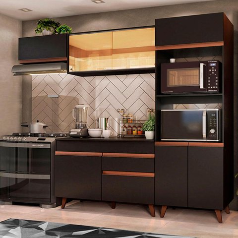Armário de Cozinha Completa 260cm Preto Reims Madesa XA01