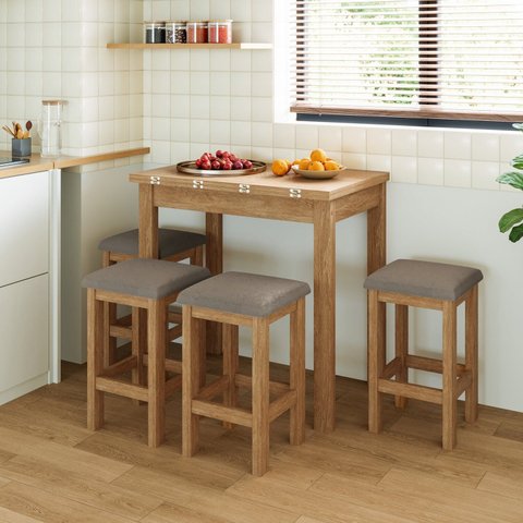 Conjunto Mesa Dobrável com 4 Bancos para Sala de Jantar Marrom/Inovata/Freijó