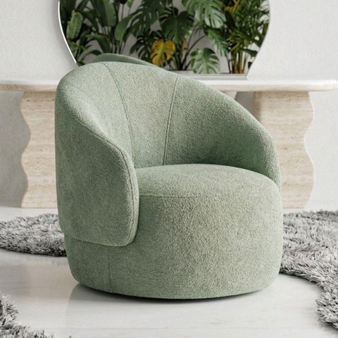 Poltrona Saara Giratória Orgânica Bouclê Sala de Estar Verde Menta Desk Design