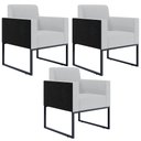 Ver imagem 1 de Kit 3 Poltronas Decorativas Sala Base Fixa Metal Helô L02 Linho Cinza Couríssimo Preto - Lyam