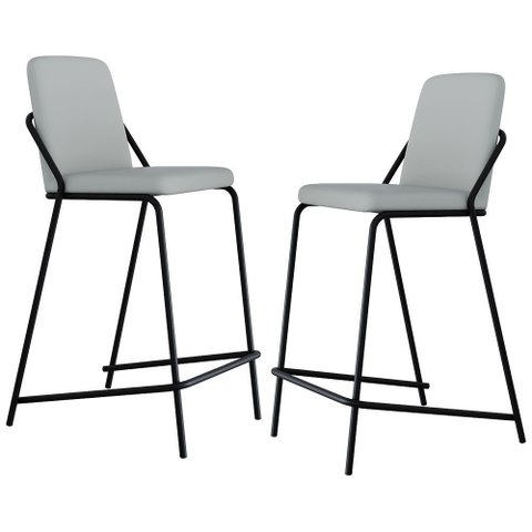 Kit 02 Banquetas Alta Bar Cozinha Sala de Jantar Loft Preto C01 Courino Saturno Off White - Lyam Dec