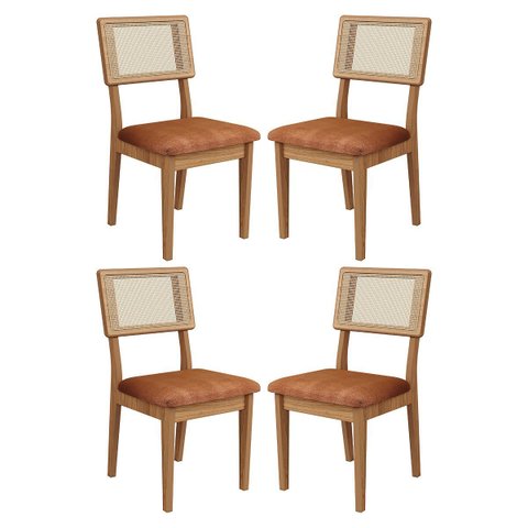 Kit 4 Cadeiras com Assento Estofado Encosto em Tela 100% Mdf Freijó Veronese Dalla Costa