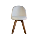 Ver imagem 3 de Cadeira para Sala de Jantar Moderna Estofada de Linho Bege com Courino Caramelo, Base Madeira Maçica