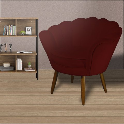 Poltrona Decorativa Estofada Para Salão de Beleza Pétala Suede Vermelho Bordo - LM DECOR