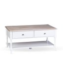 Ver imagem 5 de Mesa de Centro 2 Gavetas 100cm Tampo de Madeira Maciça Escovada Pés Torneados Louise