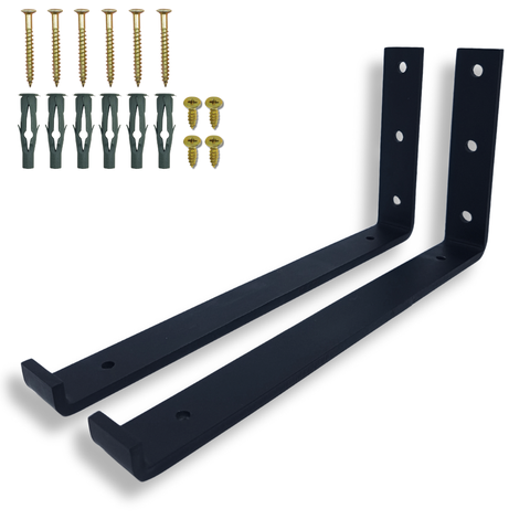 2 Suportes de Prateleira Formato L 25cm Mão Francesa de Parede Aço Reforçado Estilo Moderno Preto