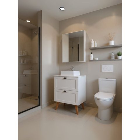 Gabinete para Banheiro com Tampo Cuba e Armario 60cm Retro Mdf Branco Milano - On Móveis