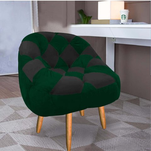 Poltrona Paloma Escritório Sala Pé Palito Suede Verde e Suede Grafite - Dominic Decor
