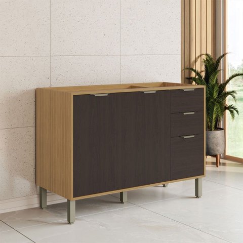 Balcão de Cozinha para Pia 120 Cm Colors 3 Portas 2 Gavetas 100% Mdf Freijó/Nogueira Bourbon - Kits 