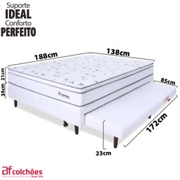 Cama Box Casal com Cama Auxiliar + Colchão Molas Ensacadas com Pillow 138x188x55 cm BF Colchões - 2
